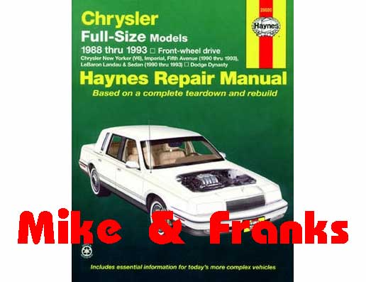 Manuel de réparation 25020 V6 88-93 Imperial 5th Ave New Yorker